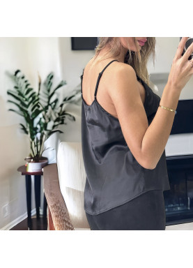 Débardeur noir satiné avec dentelle - 3