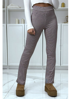 Pantalon bordeaux motif carreaux patte d'eph - 1