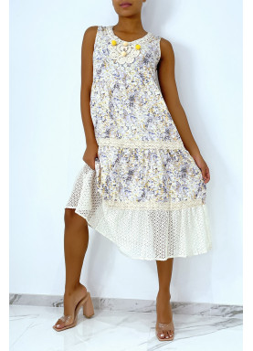 Robe longue fluide à imprimé floral violet détails broderie ajourée - 5