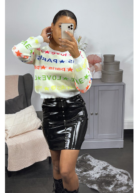 Pull en viscose blanc avec écriture fluo - 3