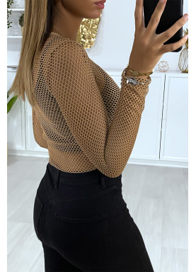 Sous pull camel en résille très extensible - 5
