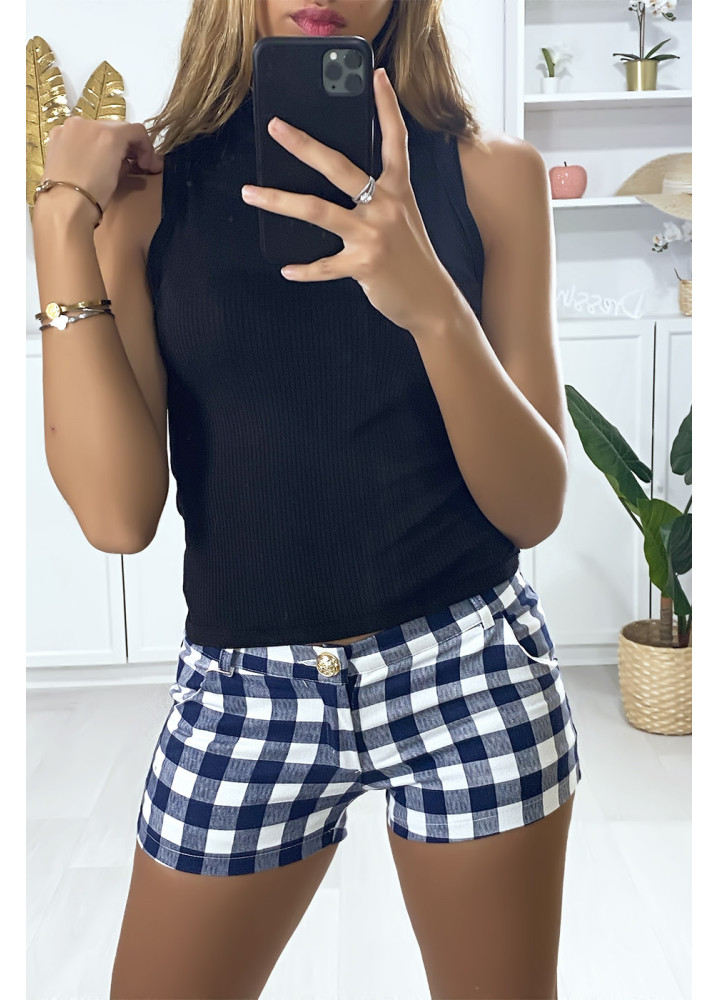 Short à carreaux bleu et blanc avec poches - 4