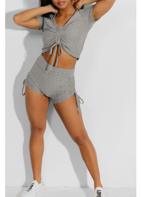 Ensemble push up yoga short et crop top gris - 2