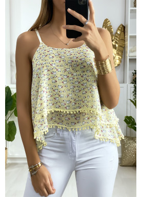 Débardeur jaune à volant avec motif et mini pompon - 2