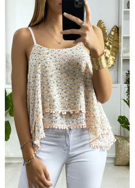 Débardeur rose à volant avec motif et mini pompon - 2