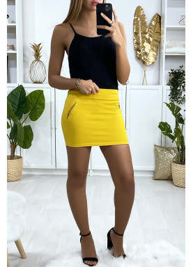 Mini jupe moutarde avec zip doré - 1