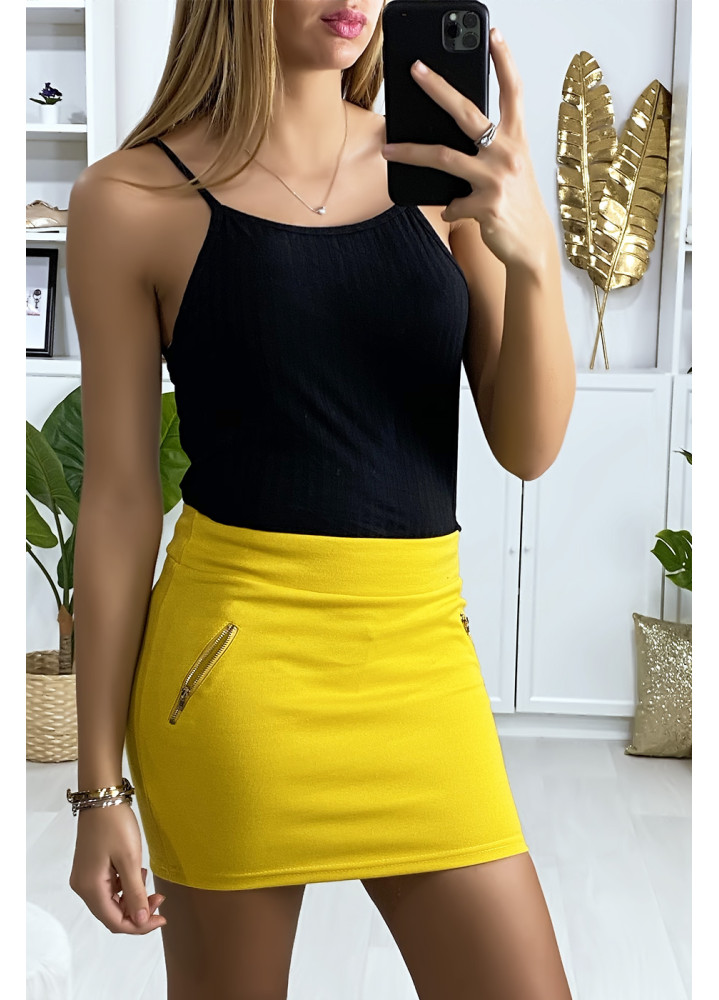 Mini jupe moutarde avec zip doré - 3