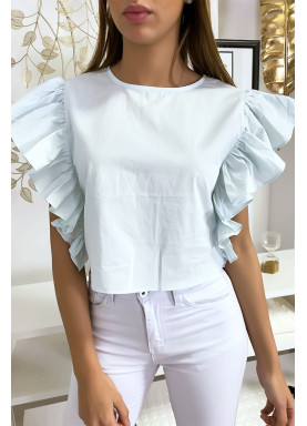 Blouse bleu très chic avec volant aux manches - 1