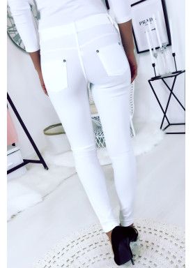 Pantalon slim Blanc, basic avec poche avant et arrière - 1
