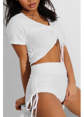 Ensemble push up yoga short et crop top blanc - 3