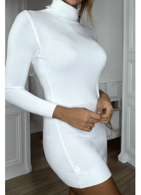 Pull tunique blanc à col roulé. - 2