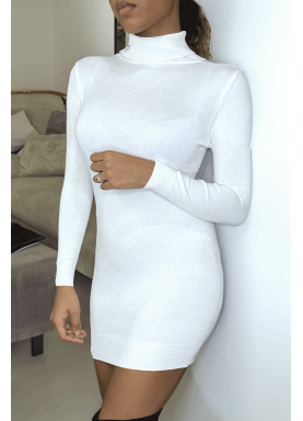 Pull tunique blanc à col roulé. - 4