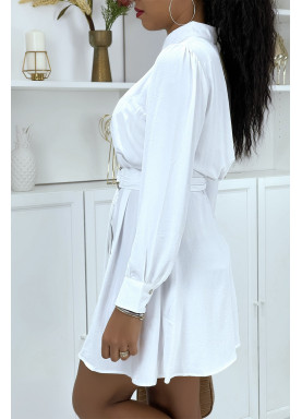 Robe chemise blanche boutonné avec ceinture - 4