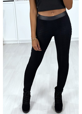 Legging jacquard noir transparent à l'avant et simili à l'arrière - 10