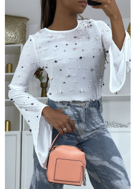 Haut blanc fluide à perles - 1