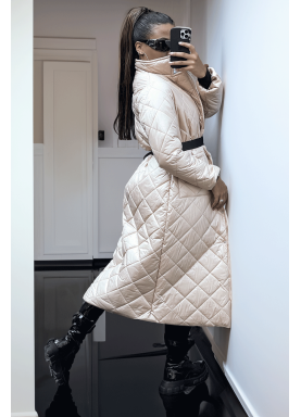 Longue doudoune matelassé en beige - 2