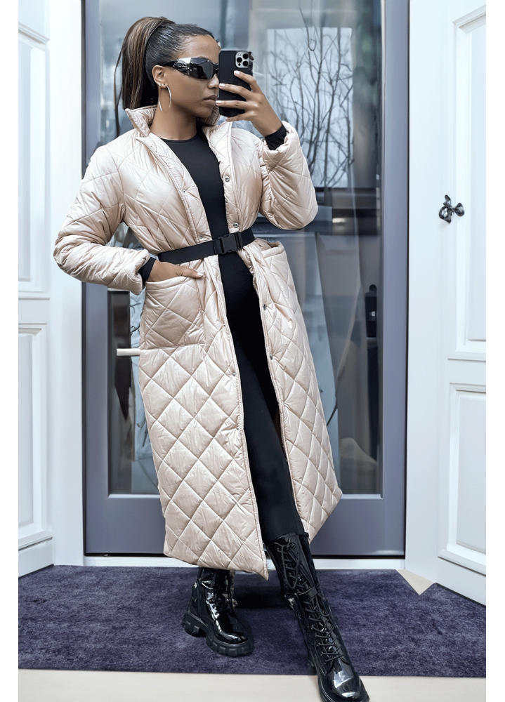 Longue doudoune matelassé en beige - 4