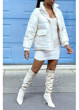 Doudoune Beige mi-longue effet réfléchissant hyper tendance légère et confortable - 4