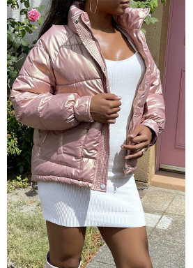 Doudoune rose mi-longue effet réfléchissant hyper tendance légère et confortable - 2