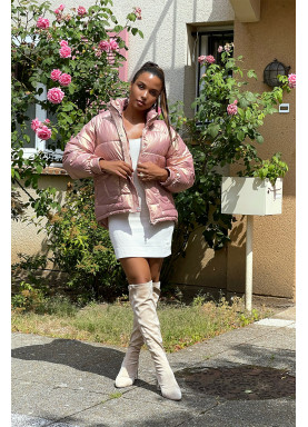 Doudoune rose mi-longue effet réfléchissant hyper tendance légère et confortable - 4