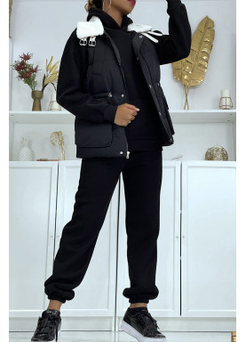 Ensemble 3 pièces doudoune sans manche sweat et jogging très épais en noir

 - 1