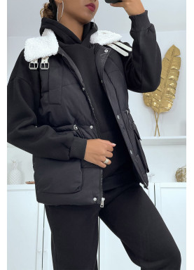 Ensemble 3 pièces doudoune sans manche sweat et jogging très épais en noir

 - 2