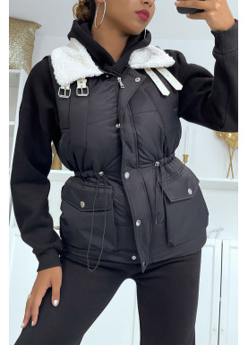 Ensemble 3 pièces doudoune sans manche sweat et jogging très épais en noir

 - 3