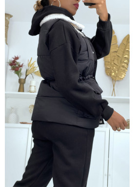 Ensemble 3 pièces doudoune sans manche sweat et jogging très épais en noir

 - 4
