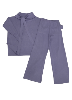 Ensemble pull col roulé tombant over size et palazzo violet - 4