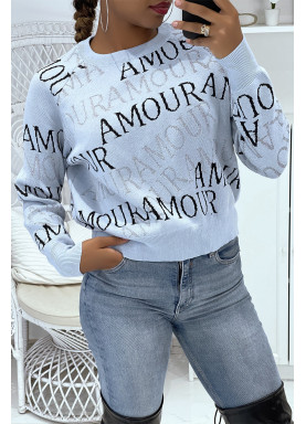 Pull bleu avec écriture amour - 2