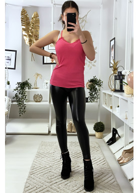 Débardeur fuchsia côtelé avec dentelle au buste et au dos - 3