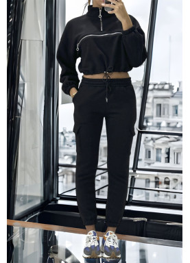 Ensemble jogging et sweat noir très épais avec fermeture à l'avant  - 3