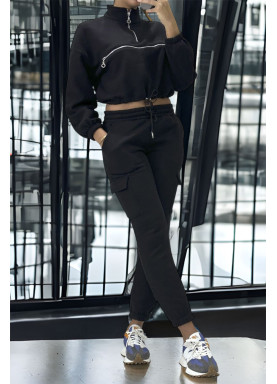 Ensemble jogging et sweat noir très épais avec fermeture à l'avant  - 4
