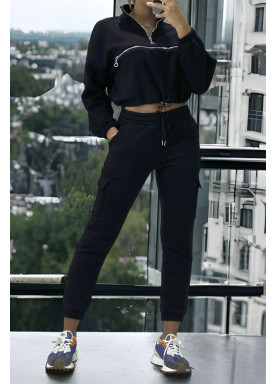 Ensemble jogging et sweat noir très épais avec fermeture à l'avant  - 6