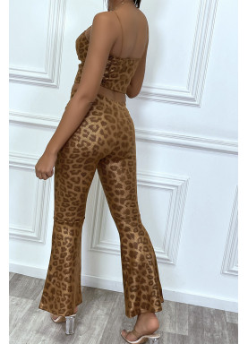 Ensemble crop top et pantalon évasée à motif python camel - 2