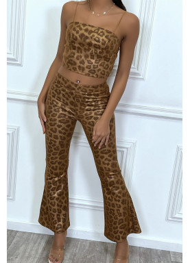 Ensemble crop top et pantalon évasée à motif python camel - 5