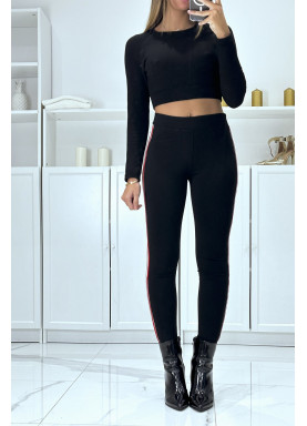 Pantalon slim noir à fausses poches et bandes sur les côtés - 4