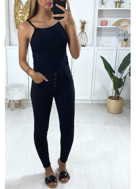 Jeans slim noir boutonné à l'avant avec poches - 1