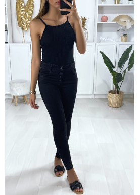 Jeans slim noir boutonné à l'avant avec poches - 2