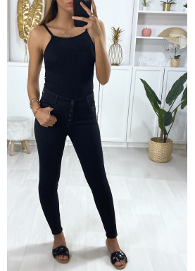 Jeans slim noir boutonné à l'avant avec poches - 3