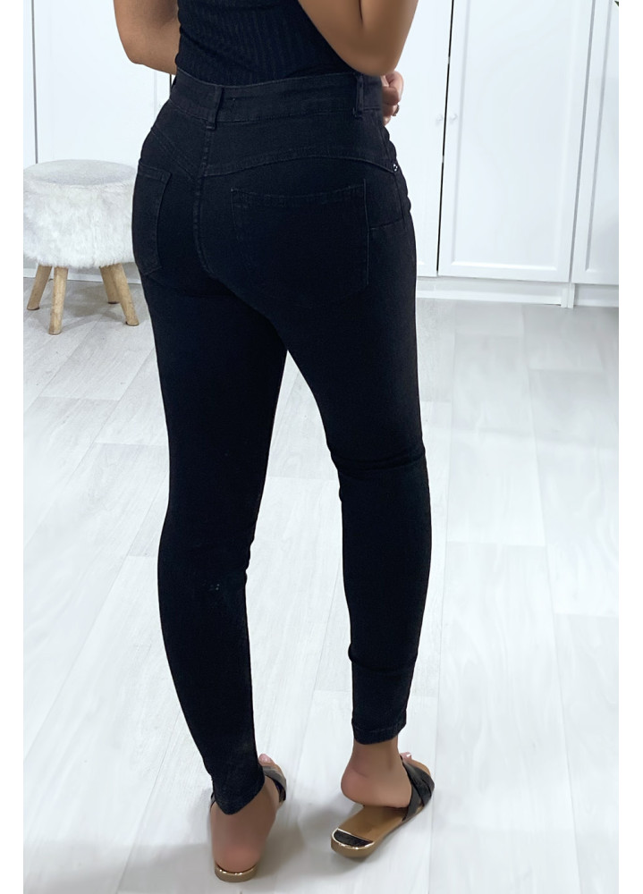 Jeans slim noir boutonné à l'avant avec poches - 4