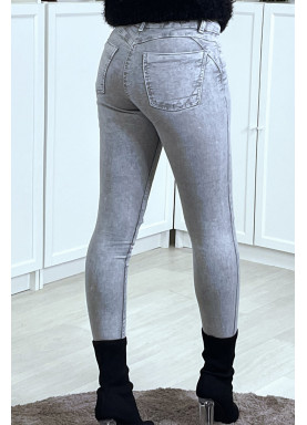 Jean slim gris délavé lacéré aux genoux - 3