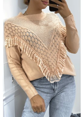 Pull rose col montant femme - 1