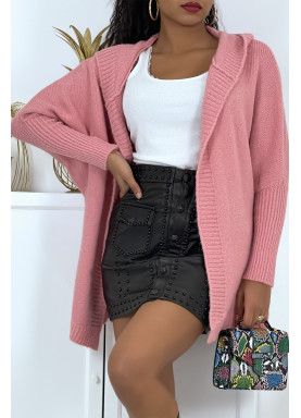 Gilet épais rose à capuche et manches chauve-souris - 2