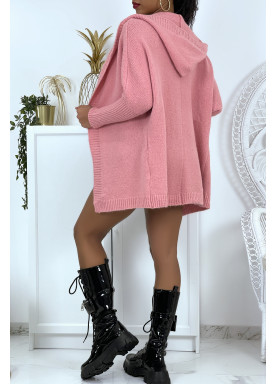 Gilet épais rose à capuche et manches chauve-souris - 3