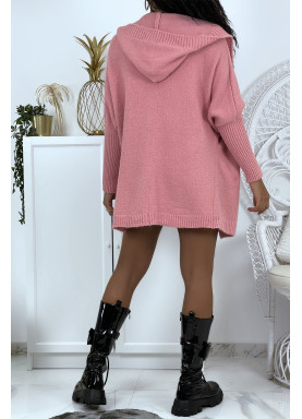 Gilet épais rose à capuche et manches chauve-souris - 4