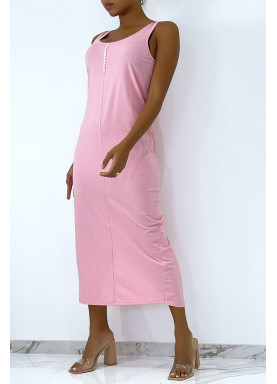 Longue robe rose fluide avec bouton sur l'avant et fente à l'arrière - 2