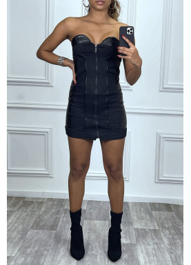 Robe bustier en jean noire bi matière - 2