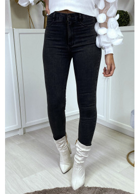 Jean slim noir délavé à poches arrières - 1