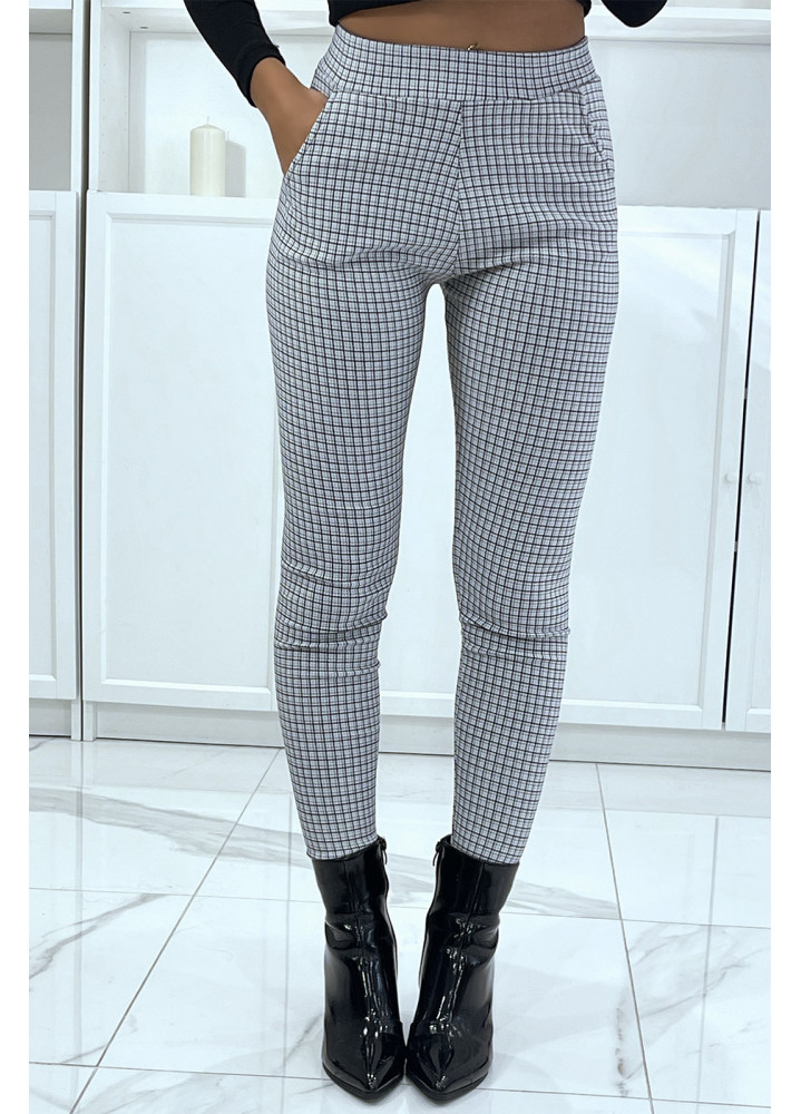 Pantalon slim blanc avec poches et joli motif pied de poule - 1